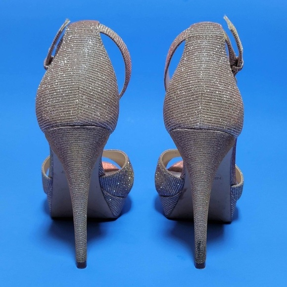 Nine West Sparkle Bling Ankle Strap Decorao Criss Cross Peep Toe Heels - Picture 4 of 7